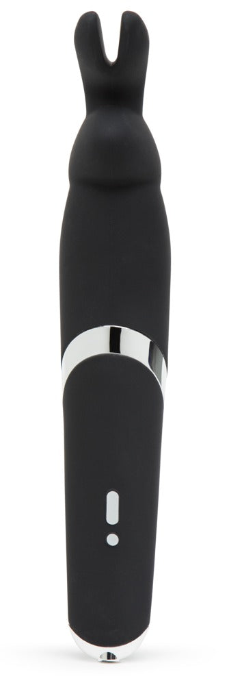Happy Rabbit Wand Vibrator in Schwarz – Frontansicht des Massagestabs mit Bunny-Öhrchen, schlankem Gehäuse und Bedienelement am Griff – erhältlich bei Evoria Care