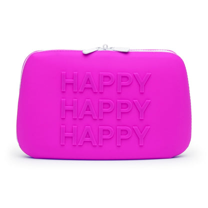 Happy Rabbit Zip Bag in Pink – Rückansicht der Silikon-Aufbewahrung mit geprägtem HAPPY RABBIT Schriftzug – erhältlich bei Evoria Care
