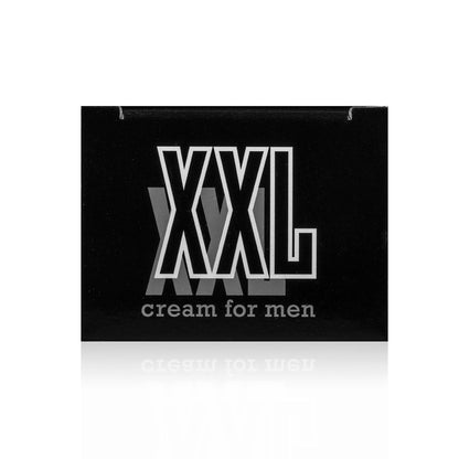 HOT XXL Cream for Men – schwarze Verpackungsoberseite mit großem silberfarbenem XXL Schriftzug und dezenter Produktbeschriftung in frontaler Detailansicht – erhältlich bei Evoria Care