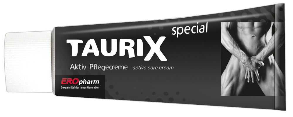 JOYDIVISION TauriX special – schwarze Produktverpackung mit weißem TAURIX Schriftzug und silberfarbenem Motiv in seitlich geneigter Produktansicht auf weißem Hintergrund – erhältlich bei Evoria Care