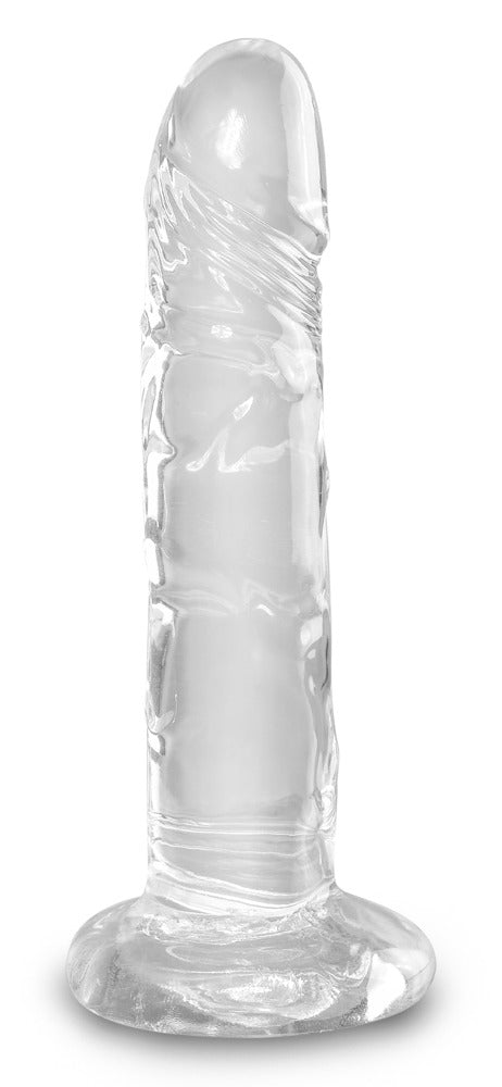King Cock Clear Cock realistischer Dildo in transparenter Ausführung mit anatomisch geformter Eichel, strukturiertem Schaft und rundem Saugfuß in aufrechter Frontansicht – erhältlich bei Evoria Care