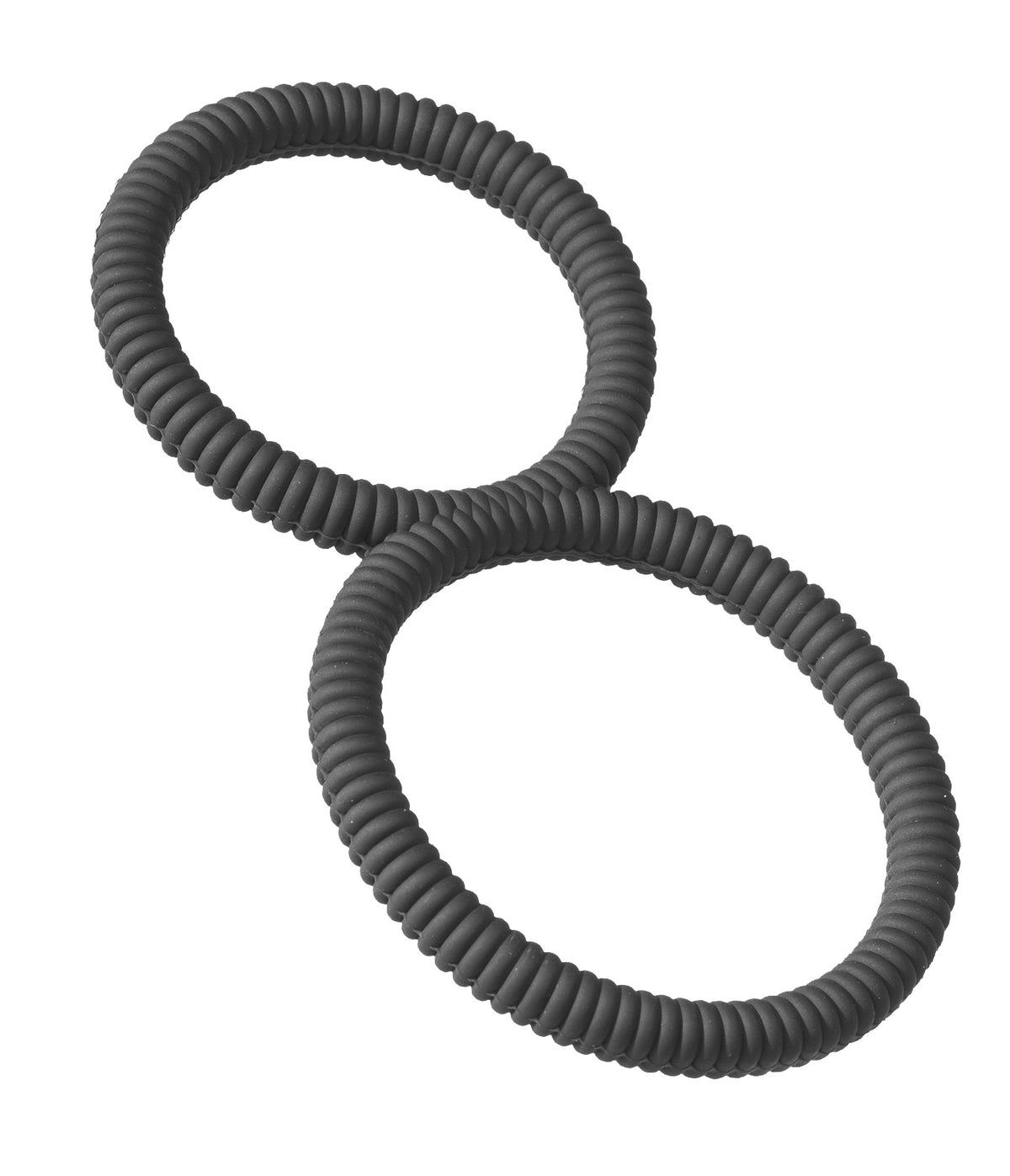 MALESATION 8 Ring – schwarzer Silikon-Penisring mit zwei unterschiedlich großen, miteinander verbundenen Ringöffnungen, glatter Oberfläche und ergonomischer Achterform auf weißem Hintergrund – erhältlich bei Evoria Care
