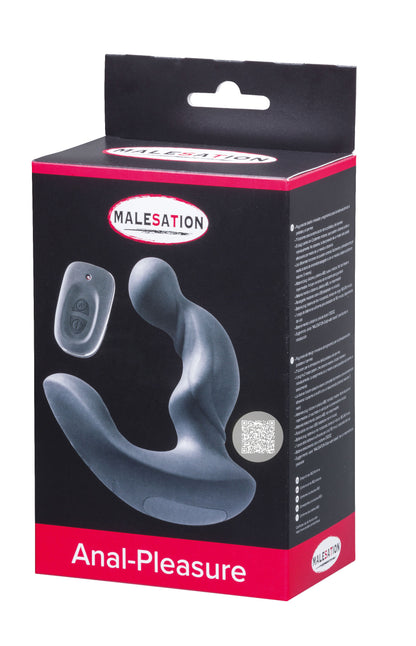 MALESATION Anal-Pleasure – schwarz-rote Originalverpackung des Prostatavibrators mit Produktabbildung, MALESATION Markenlogo und Modellbezeichnung Anal-Pleasure – erhältlich bei Evoria Care