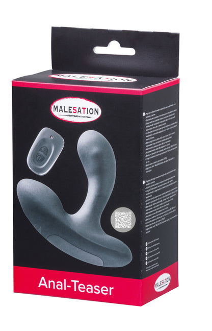 MALESATION Anal-Teaser – schwarz-rote Originalverpackung des Prostatavibrators mit Produktabbildung, MALESATION Markenlogo und Modellbezeichnung Anal-Teaser – erhältlich bei Evoria Care