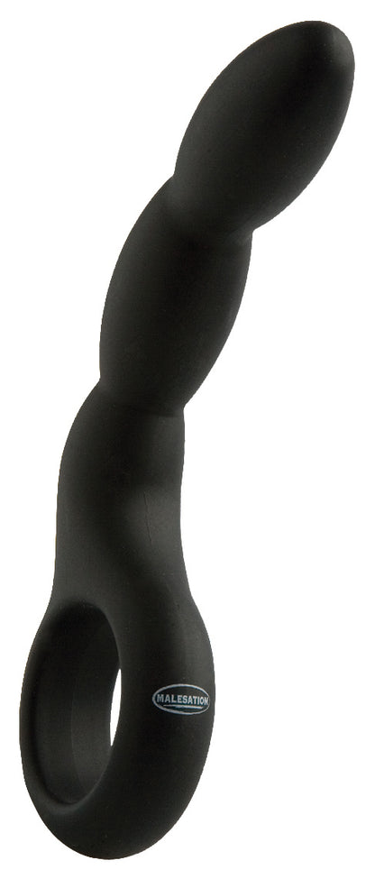 MALESATION Black Finger – schwarzer Analstimulator mit fingerähnlich gebogenem Schaft, glatter Oberfläche, abgerundeter Spitze und ergonomischem Haltegriff in aufrechter Produktansicht auf weißem Hintergrund – erhältlich bei Evoria Care