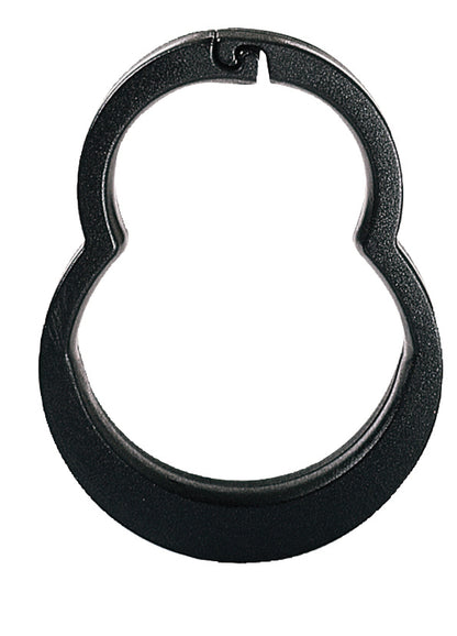 MALESATION Cock-Ring Super8 – schwarzer Penis- und Hodenring mit zwei verbundenen Ringöffnungen in Achterform, abgerundeten Kanten und Schnappverschluss auf weißem Hintergrund – erhältlich bei Evoria Care