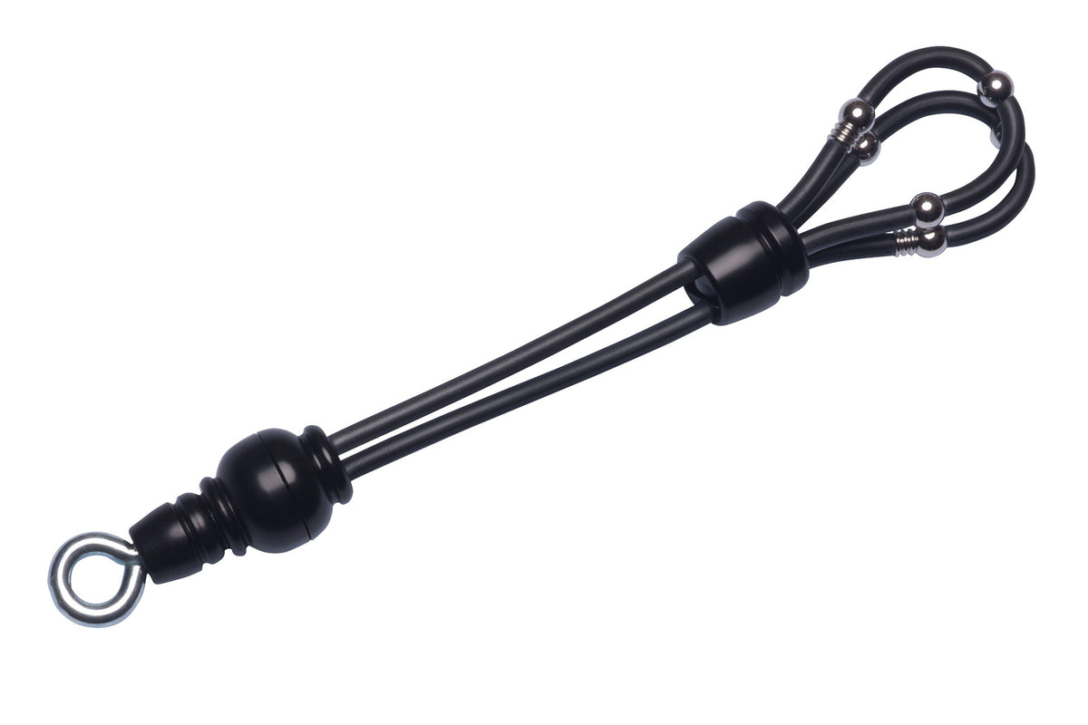 MALESATION Double Loop Hook Single – Einzelansicht des schwarzen Doppel-Penisrings mit zwei Schlaufen, Verbindungselementen und Öse – erhältlich bei Evoria Care