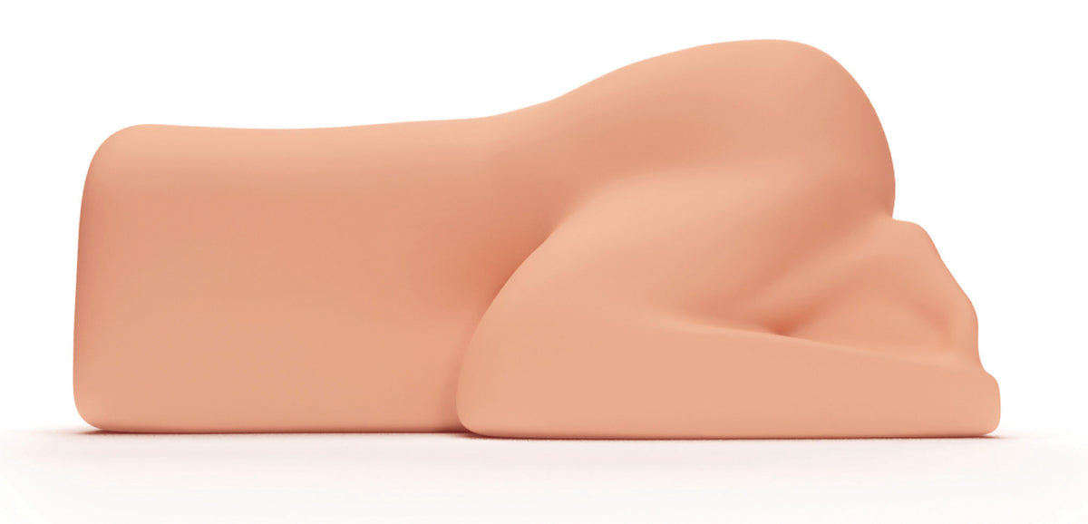 MALESATION Real Doggy Style – seitliche Ansicht des hautfarbenen Masturbators mit flacher Unterseite und plastisch geformten anatomischen Konturen – erhältlich bei Evoria Care