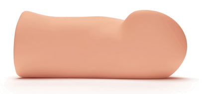 MALESATION Real Fresh Pussy – seitliche Ansicht des hautfarbenen Vaginal-Masturbators mit flacher Unterseite und plastisch geformter anatomischer Silhouette – erhältlich bei Evoria Care