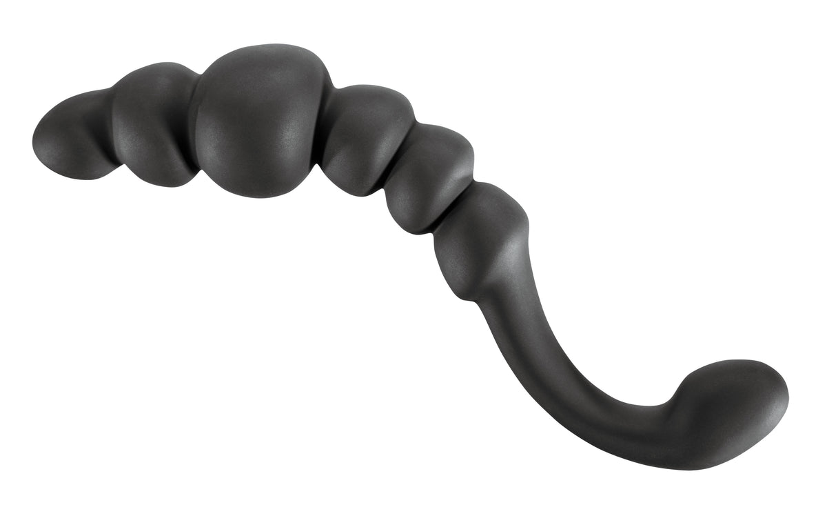 MALESATION Various – schwarzer ergonomischer Prostatastimulator mit ausgeprägter Wellenform, abgestuften Stimulationskugeln und gebogenem Griffende in liegender Seitenansicht auf weißem Hintergrund – erhältlich bei Evoria Care