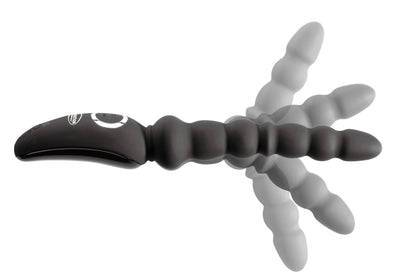 MALESATION Vibro Anal Stick – Darstellung des schwarzen Analvibrators in mehreren gebogenen Positionen zur Veranschaulichung des flexiblen Schafts mit kugelförmiger Struktur – erhältlich bei Evoria Care