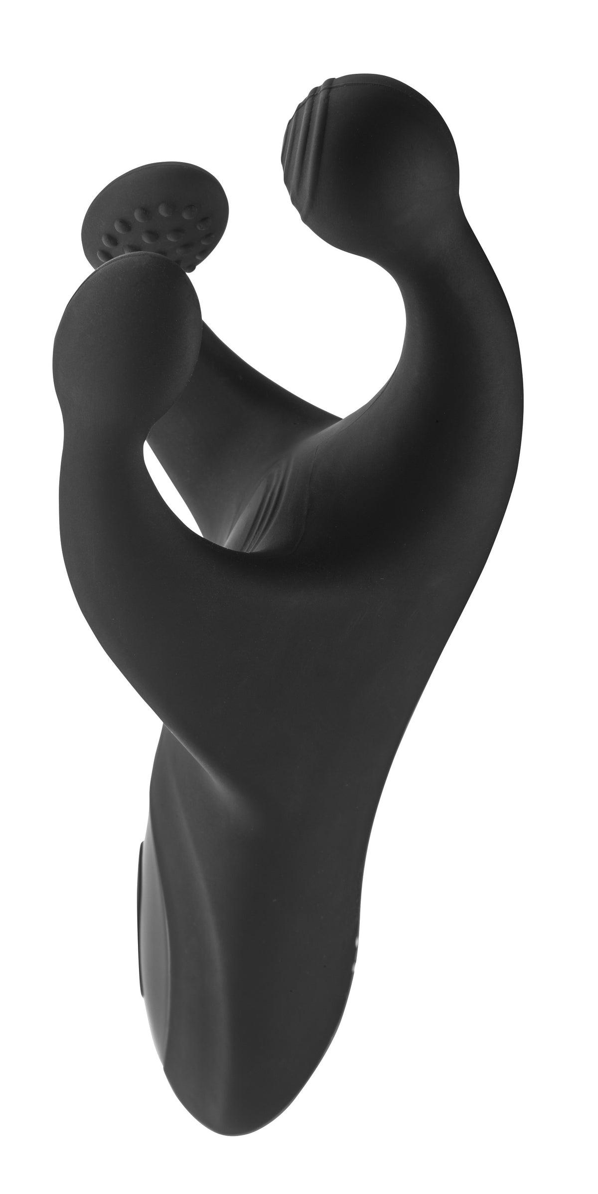 MALESATION Vibro Angel – schwarzer flexibler Männer-Stimulator mit geschwungenen Stimulationsarmen und abgerundeten Stimulationselementen in schräger Produktansicht – erhältlich bei Evoria Care