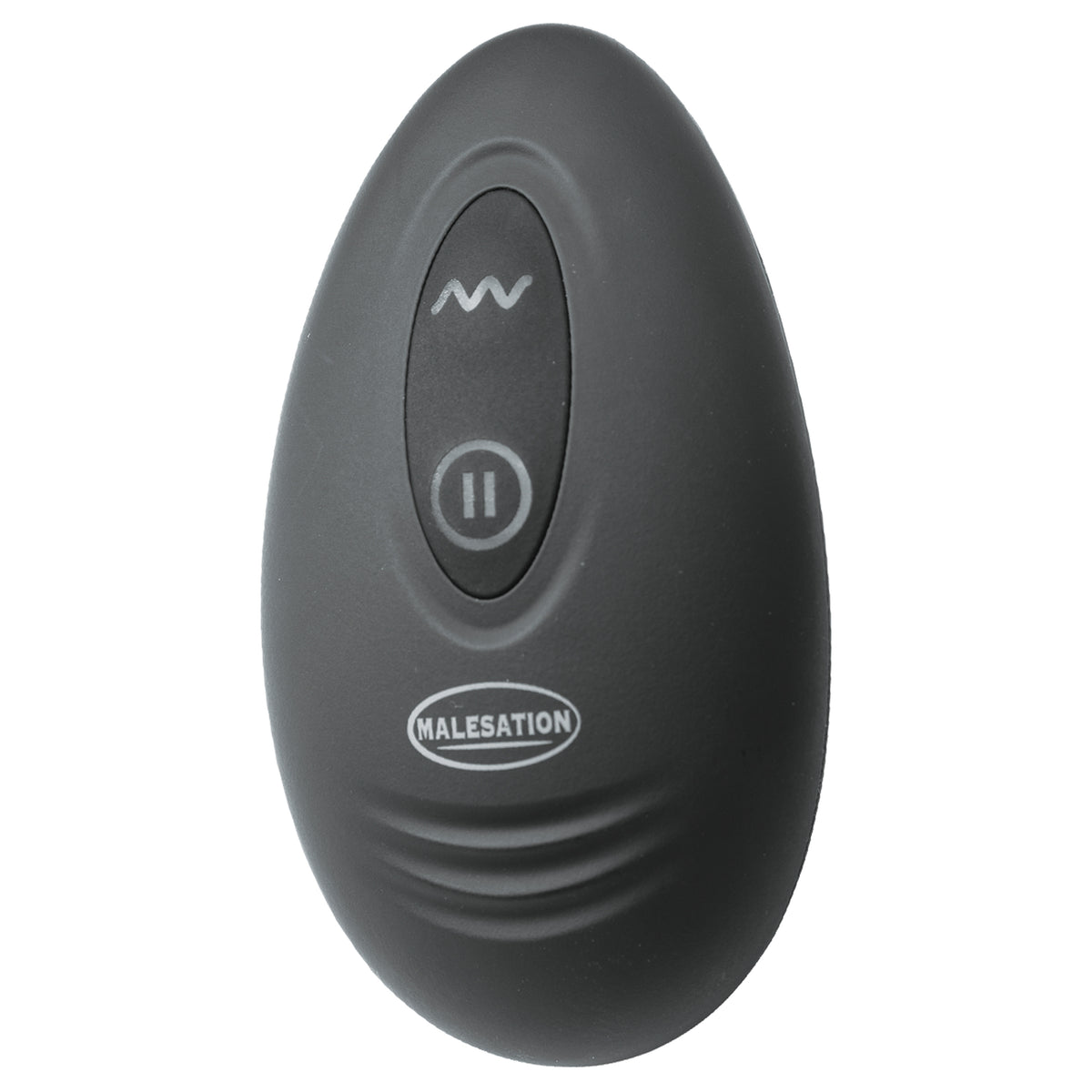 MALESATION Vibro Long Drill – schwarze ovale Funkfernbedienung mit drei Bedientasten zur Steuerung der Vibrationsfunktionen des flexiblen Analvibrators – erhältlich bei Evoria Care