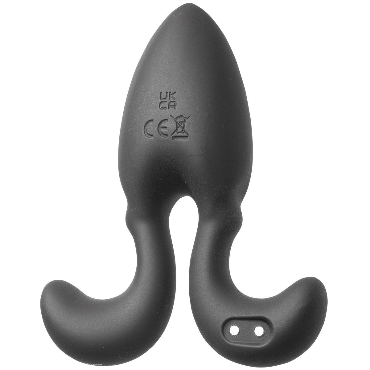 MALESATION Vibro Rocket – schwarzer Analvibrator mit aufrechtem konischem Schaft, zwei symmetrisch angeordneten gebogenen Stimulationsarmen und verbreiterter Basis in frontaler Produktansicht – erhältlich bei Evoria Care