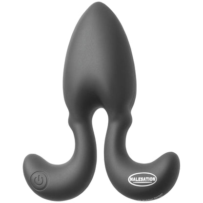 MALESATION Vibro Rocket – schwarzer Analvibrator mit konisch zulaufender Spitze, zwei seitlich geschwungenen Stimulationsarmen und abgerundeten Enden in schräger Produktansicht auf weißem Hintergrund – erhältlich bei Evoria Care