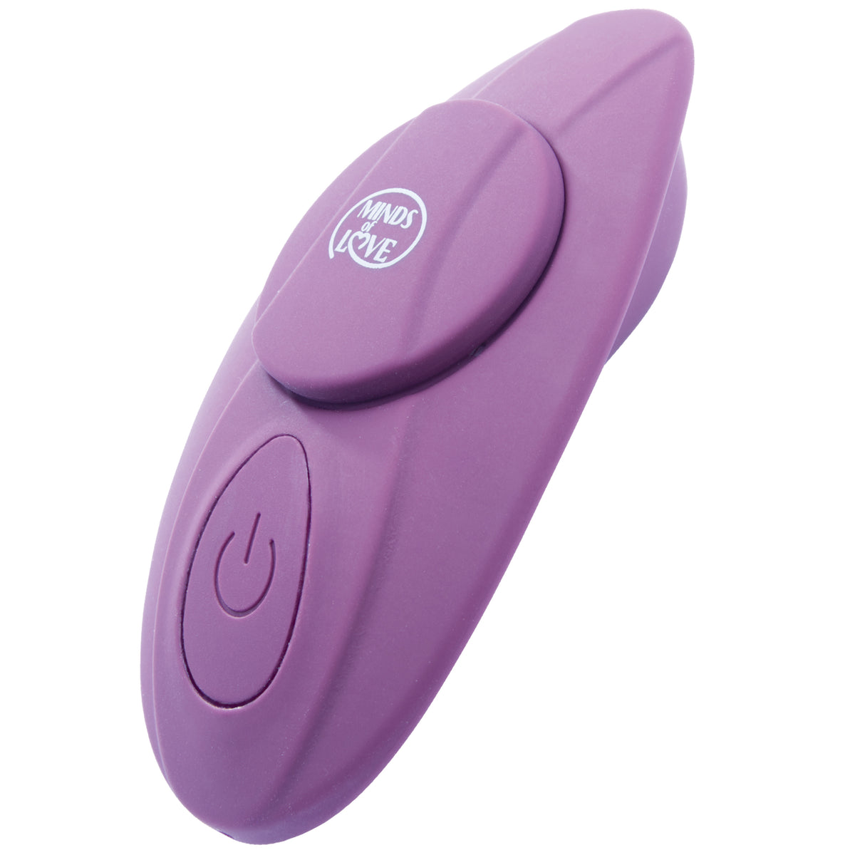 MINDS of LOVE Panty Vibe in Lila mit ovalem Vibratorkörper, geschwungener Oberfläche und integrierter Bedienfläche in schräger Draufsicht – erhältlich bei Evoria Care