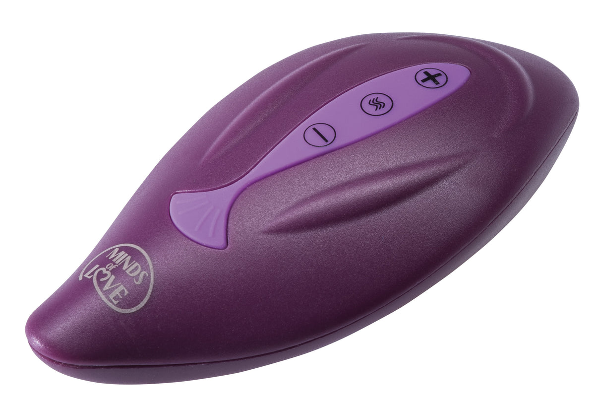 MINDS of LOVE Stimulating Ball separate lilafarbene Bedieneinheit mit ovaler Form, glatter Oberfläche und integrierten Bedientasten in diagonaler Einzelansicht – erhältlich bei Evoria Care