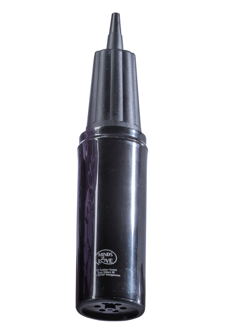 MINDS of LOVE Stimulating Ball Vibratorkissen Zubehör, schwarze Flasche mit schmalem Dosieraufsatz in aufrechter Einzelansicht auf weißem Hintergrund – erhältlich bei Evoria Care