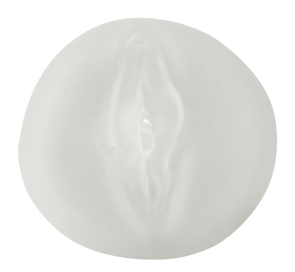 Mister Boner Automatic Masturbation Pump – Detailansicht der strukturierten Öffnung des weißen Vibro-Sleeves – erhältlich bei Evoria Care