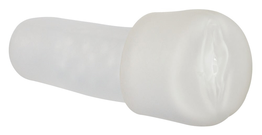Mister Boner Automatic Masturbation Pump – Seitenansicht des weißen Vibro-Sleeves als Zubehör der automatischen Penispumpe – erhältlich bei Evoria Care
