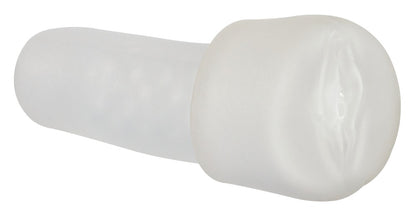 Mister Boner Automatic Masturbation Pump – Seitenansicht des weißen Vibro-Sleeves als Zubehör der automatischen Penispumpe – erhältlich bei Evoria Care