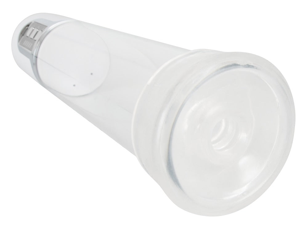 Mister Boner Automatic Pump – Detailansicht der breiten Öffnung des transparenten Pumpzylinders – erhältlich bei Evoria Care