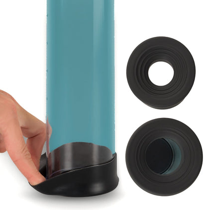 Mister Boner Automatic Vacuum Pump – Detailansicht des unteren Pumpbereichs mit separat dargestellten schwarzen Aufsätzen – erhältlich bei Evoria Care