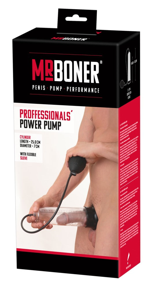 Mister Boner Professionals Power Pump – weitere Ansicht der Mister Boner Produktverpackung mit Darstellung der Penispumpe – erhältlich bei Evoria Care