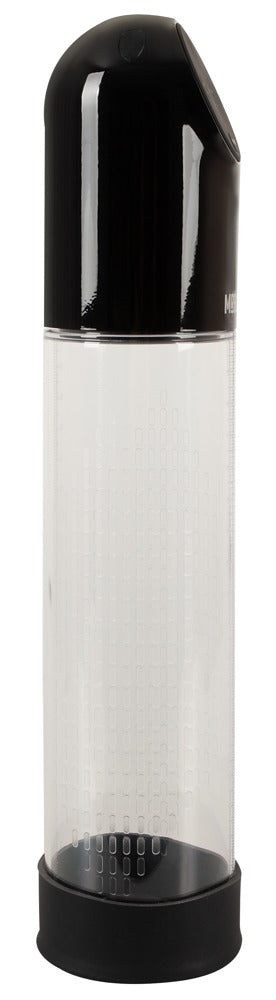 Mister Boner Waterproof Automatic Pump Penispumpe – Rückansicht mit transparentem Pumpzylinder, schwarzem Kopfbereich und breiter Basis – erhältlich bei Evoria Care