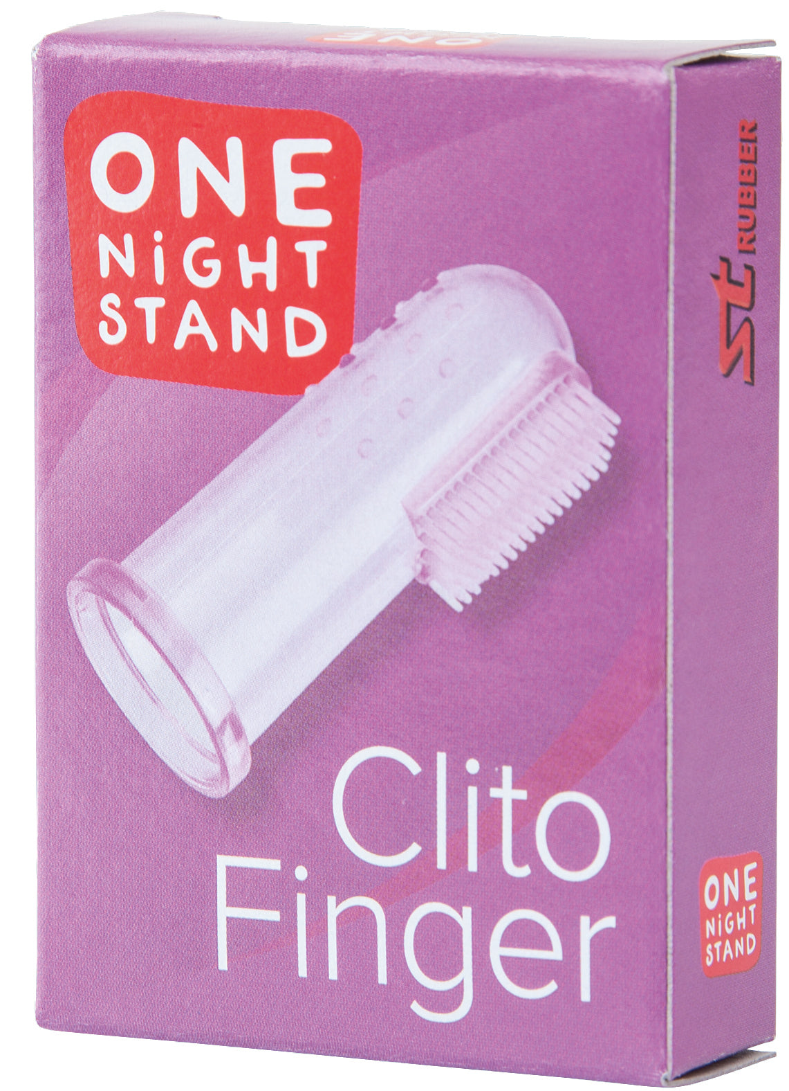 ONE NIGHT STAND Clito-Finger – pinkfarbene Originalverpackung des rosafarbenen Fingervibrators mit Produktabbildung, weißem ONE NIGHT STAND Markenlogo und Clito-Finger Produktbezeichnung – erhältlich bei Evoria Care