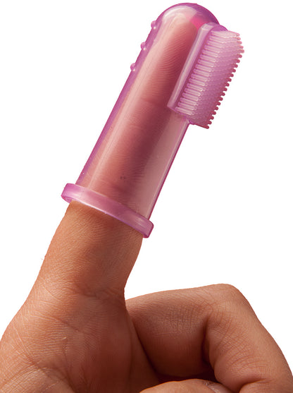 ONE NIGHT STAND Clito-Finger – rosafarbener Fingervibrator mit strukturierter Stimulationsfläche, auf einem Finger getragen und in seitlicher Anwendungsansicht dargestellt – erhältlich bei Evoria Care