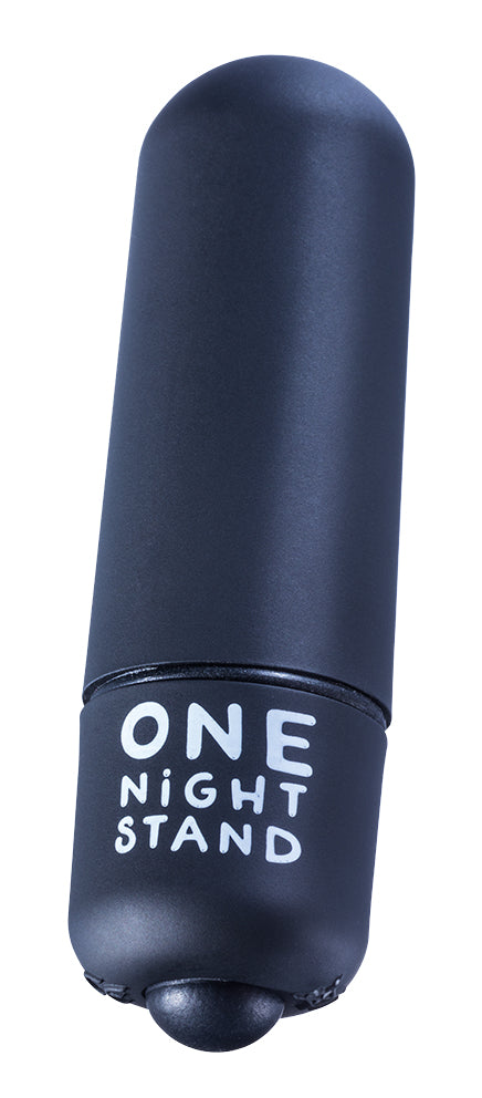 ONE NIGHT STAND Vibe – dunkelblauer Mini-Vibrator mit schlankem zylindrischem Gehäuse, abgerundeter Spitze und weißem ONE NIGHT STAND Schriftzug in aufrechter Produktansicht auf weißem Hintergrund – erhältlich bei Evoria Care