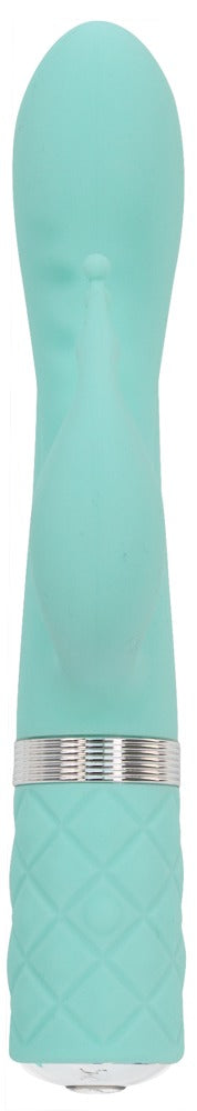 Pillow Talk Kinky Rabbit Vibrator in Mint – Frontansicht mit geschwungenem Schaft, seitlichem Stimulationsarm und strukturiertem Griffbereich – erhältlich bei Evoria Care