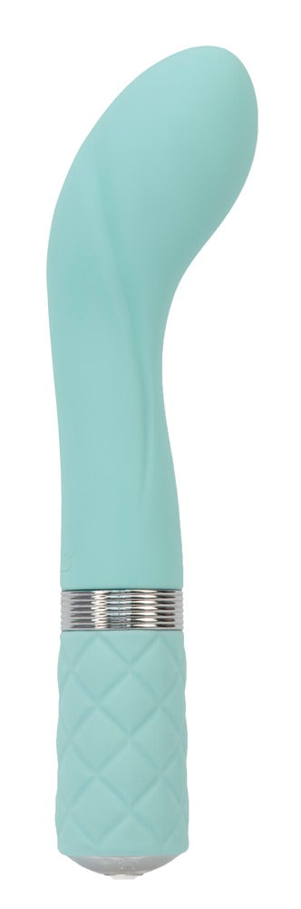 Pillow Talk Sassy G-Punkt-Vibrator in Mint – Frontansicht mit schlankem Schaft, gebogener Spitze und silberfarbenem Detail am Griff – erhältlich bei Evoria Care