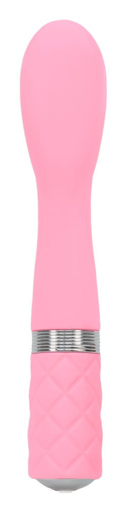 Pillow Talk Sassy G-Punkt-Vibrator in Pink – Frontansicht mit schlanker Form, gebogener Spitze und silberfarbenem Detail am Griff – erhältlich bei Evoria Care