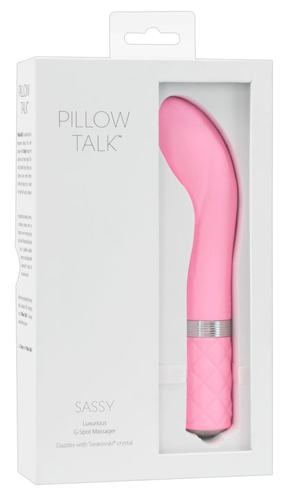 Pillow Talk Sassy G-Punkt-Vibrator in Pink – Produktdarstellung in der weißen Pillow Talk Verpackung – erhältlich bei Evoria Care