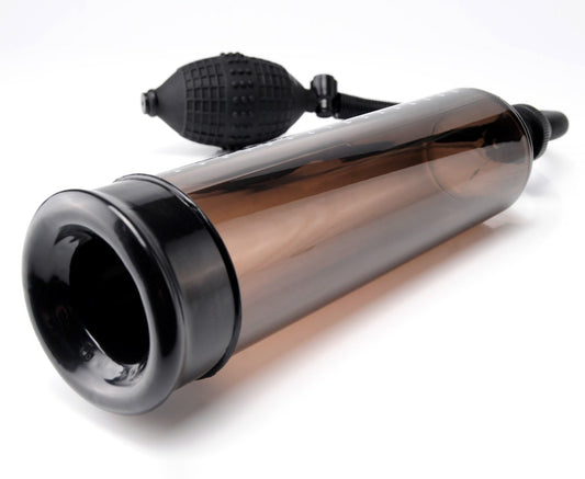 Pump Worx Euro Pump Penispumpe – große Produktansicht mit transparentem Pumpzylinder, schwarzer Öffnung, Verbindungsschlauch und manuellem Pumpball – erhältlich bei Evoria Care