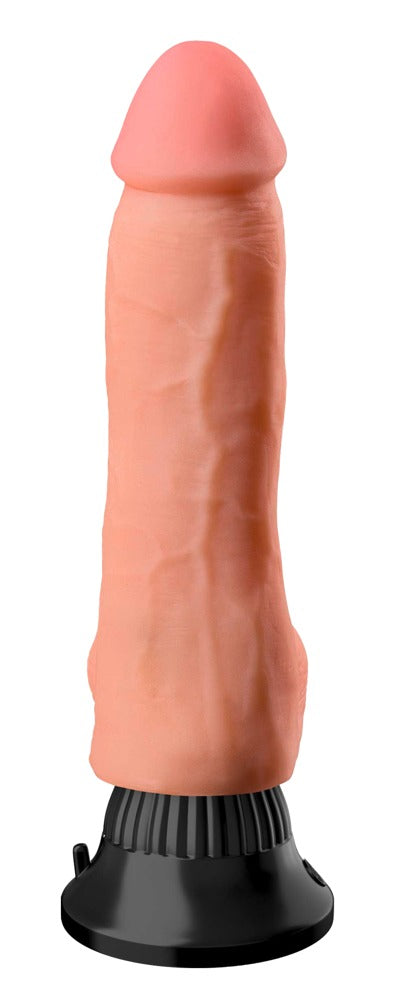 Real Feel Deluxe No. 1 in Hautfarbe – Frontansicht des realistisch geformten Vibrators mit schwarzem Saugfuß – erhältlich bei Evoria Care