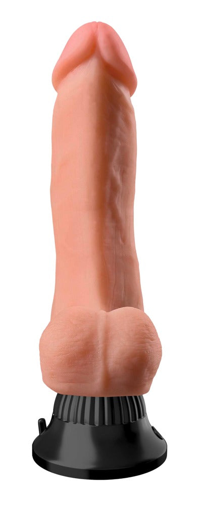 Real Feel Deluxe No. 1 in Hautfarbe – Seitenansicht mit realistischer Form, strukturierter Oberfläche und schwarzem Saugfuß – erhältlich bei Evoria Care