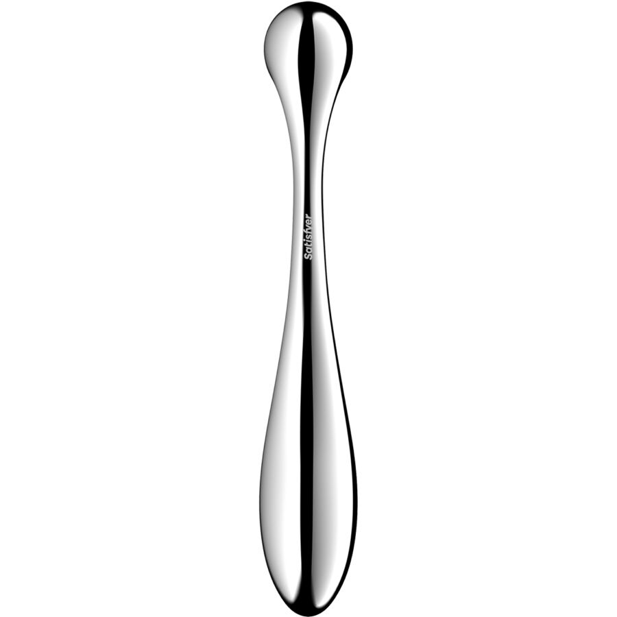 Satisfyer Star Force 4 – silberfarbener Intimstimulator mit glatter spiegelnder Oberfläche, schlankem ergonomisch geschwungenem Schaft und rundem Stimulationskopf in aufrechter Seitenansicht auf weißem Hintergrund – erhältlich bei Evoria Care