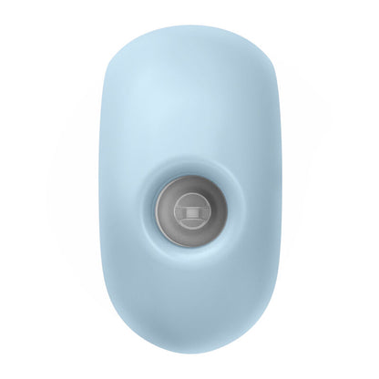 Satisfyer Sugar Rush – hellblauer Klitorisstimulator mit kompakter ovaler Gehäuseform, zentral angeordneter Stimulationsöffnung und dunklerem Innenbereich in aufrechter Vorderansicht auf weißem Hintergrund – erhältlich bei Evoria Care