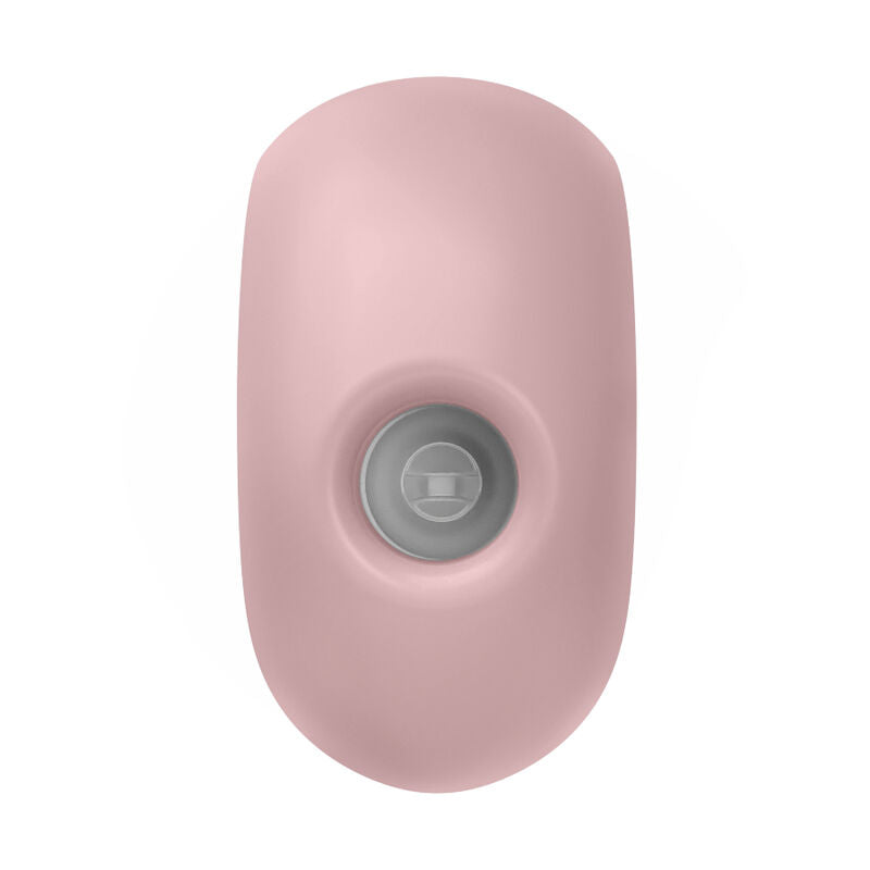 Satisfyer Sugar Rush – rosafarbener Klitorisstimulator mit kompakter ovaler Gehäuseform, zentral sichtbarer Stimulationsöffnung und dunklerem Innenbereich in aufrechter Vorderansicht auf weißem Hintergrund – erhältlich bei Evoria Care
