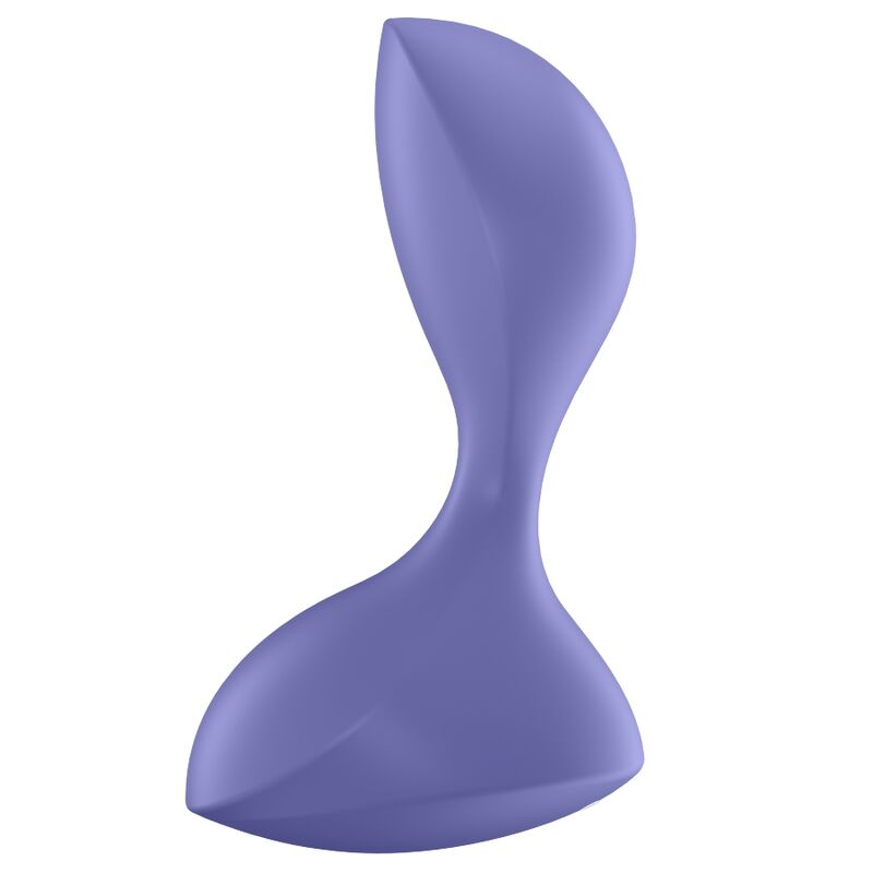 Satisfyer Sweet Seal – lilafarbener Analplug mit glatter Oberfläche, ovalem Stimulationskopf, schmalem Verbindungsstück und verbreiterter Basis in aufrechter Seitenansicht auf weißem Hintergrund – erhältlich bei Evoria Care