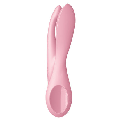 Satisfyer Threesome 1 – rosafarbener Dreifach-Vibrator mit geschwungenem Schaft, glatter Oberfläche und abgerundeten Stimulationsarmen in aufrechter Seitenansicht auf weißem Hintergrund – erhältlich bei Evoria Care