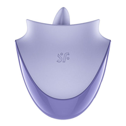 Satisfyer Tongue Dancer – lilafarbener Zungenstimulator mit breiter, geschwungener Stimulationsöffnung, dunkelviolettem Innenbereich und zwei oberen Erhebungen in frontaler Detailansicht auf weißem Hintergrund – erhältlich bei Evoria Care