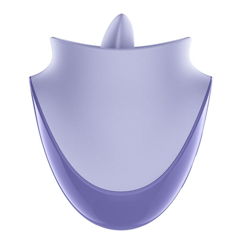 Satisfyer Tongue Dancer – Nahaufnahme des helllilafarbenen Zungenstimulators mit geschwungener Öffnung, dunkelviolettem Stimulationsbereich und abgerundeten Gehäusekanten auf weißem Hintergrund – erhältlich bei Evoria Care