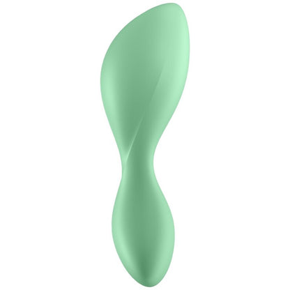 Satisfyer Trendsetter – mintgrüner Analvibrator mit geschwungener Sanduhrform, verjüngtem Mittelbereich und verbreiterter Basis in seitlicher Produktansicht auf weißem Hintergrund – erhältlich bei Evoria Care