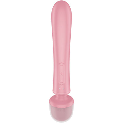 Satisfyer Triple Lover – Rückansicht des rosafarbenen Dreifach-Vibrators mit glattem länglichem Schaft, teilweise verdeckten Stimulationsarmen und abgerundeter Basis auf weißem Hintergrund – erhältlich bei Evoria Care