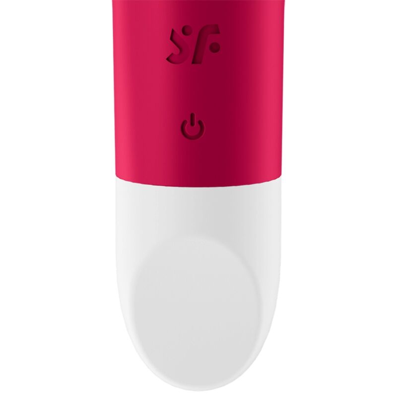 Satisfyer Ultra Power Bullet 1 – Detailansicht des pinkfarbenen Bullet-Vibrators mit glatter Oberfläche, sichtbaren Bedientasten und weißem abgerundetem Griffende auf weißem Hintergrund – erhältlich bei Evoria Care