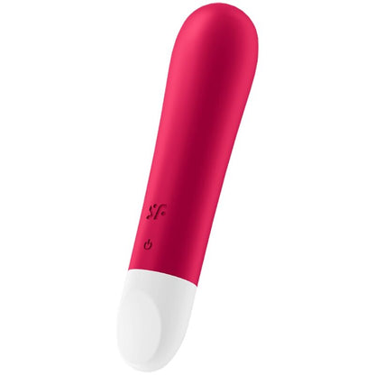 Satisfyer Ultra Power Bullet 1 – schlanker pinkfarbener Bullet-Vibrator mit abgerundeter Spitze, glatter Oberfläche, dezenten Bedientasten und weißem Griffende in schräger Produktansicht auf weißem Hintergrund – erhältlich bei Evoria Care